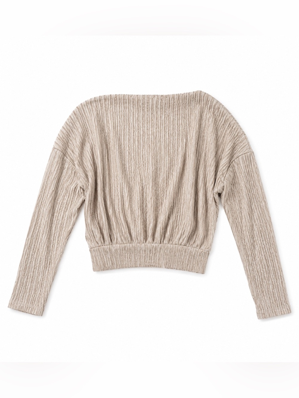 SHEIN Beige Textured Long Sleeve Cropped Top – Size Small